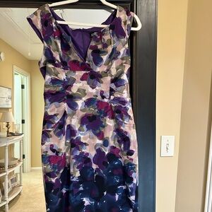 Adrianna Papell Purple and Blue Floral Midi Dress
